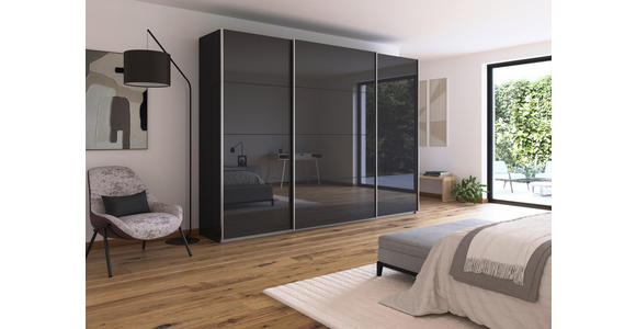 SCHWEBETÜRENSCHRANK  in Dunkelgrau  - Dunkelgrau/Alufarben, KONVENTIONELL, Glas/Holzwerkstoff (315/210/62cm) - Xora