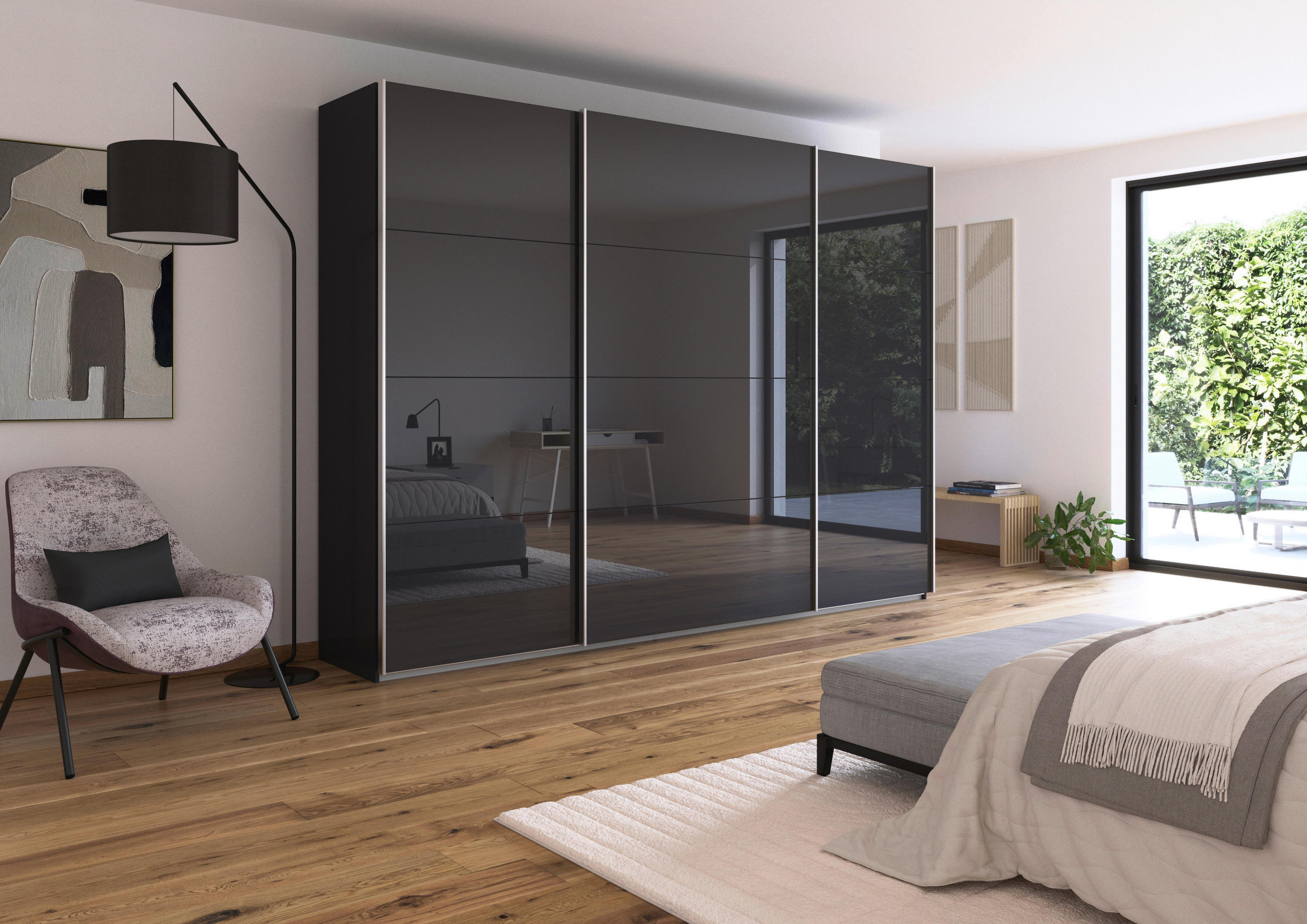 SCHWEBETÜRENSCHRANK  in Dunkelgrau  - Dunkelgrau/Alufarben, KONVENTIONELL, Glas/Holzwerkstoff (315/210/62cm) - Xora