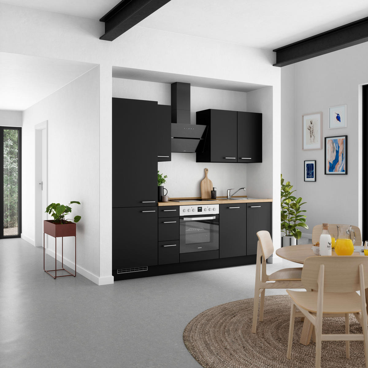 KÜCHENLEERBLOCK 240 cm   in Schwarz, Eichefarben  - Edelstahlfarben/Eichefarben, MODERN, Holzwerkstoff/Metall (240cm) - Nobilia