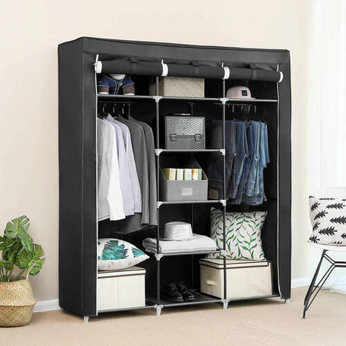 STOFFSCHRANK in Schwarz  - Schwarz, Trend, Kunststoff/Textil (150/175/45cm) - Boxxx