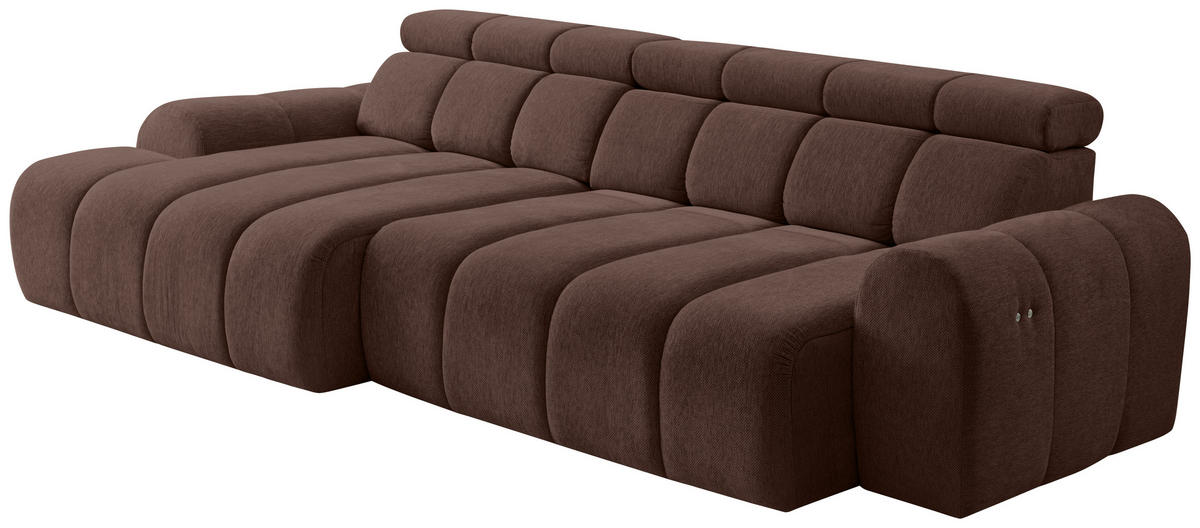 ECKSOFA Dunkelbraun Chenille Bettkasten, Rücken echt, Relaxfunktion, Kopfteilverstellung  - Dunkelbraun/Schwarz, Design, Kunststoff/Textil (152/290cm) - Stylife