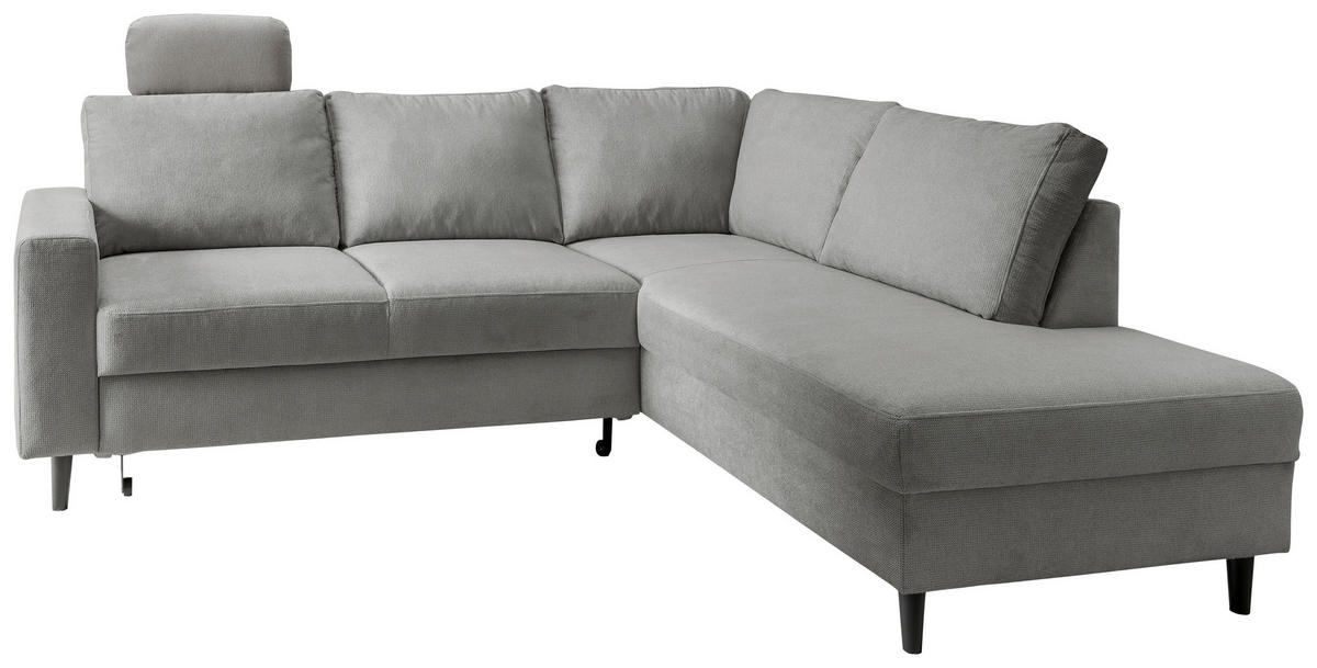 ECKSCHLAFSOFA Grau Chenille  - Schwarz/Grau, MODERN, Holz/Textil (242/200cm) - Livetastic