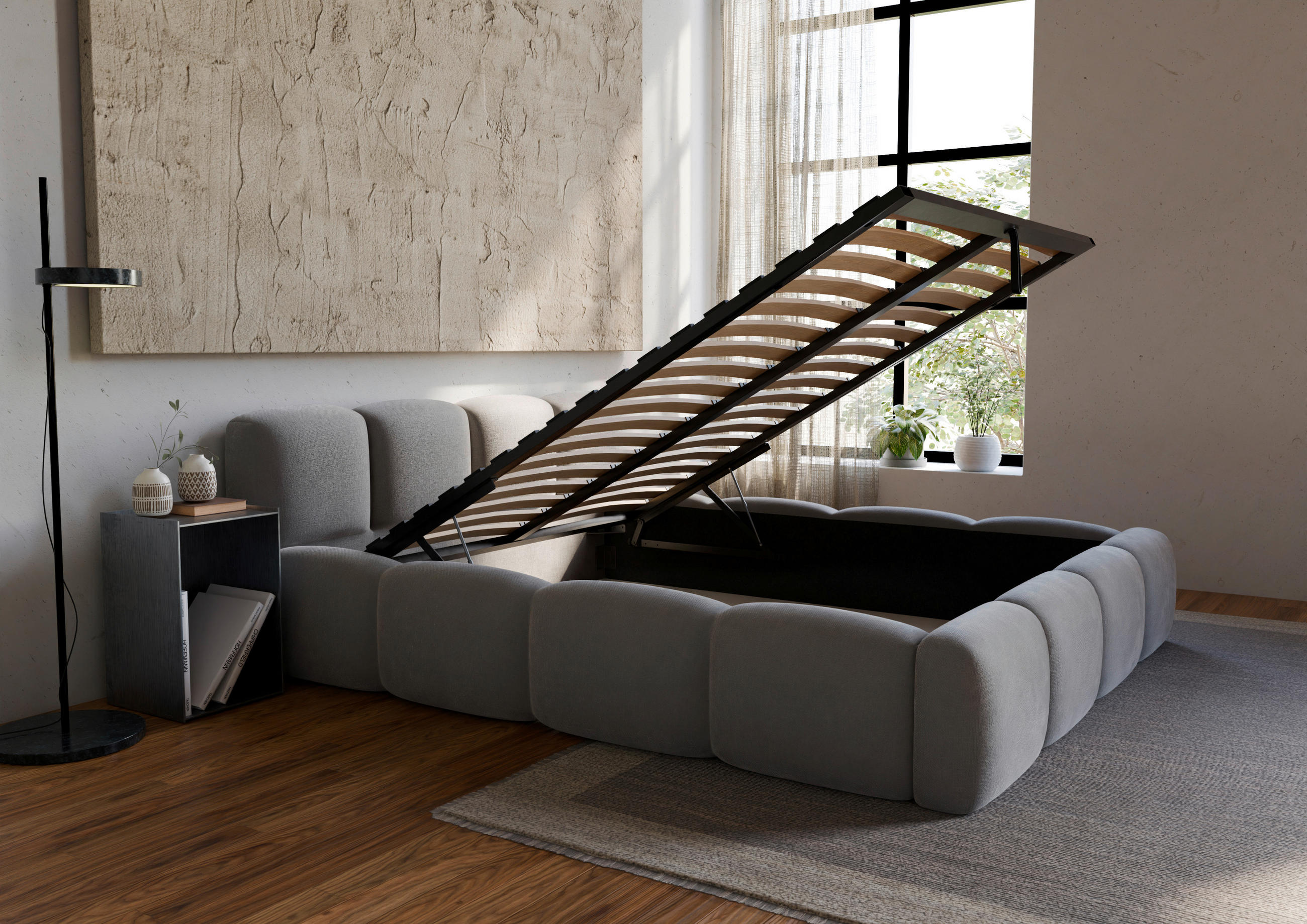 POLSTERBETT Lattenrost, Bettkasten 180/200 cm  in Dunkelgrau  - Dunkelgrau/Schwarz, Design, Holz/Textil (180/200cm) - Boxxx