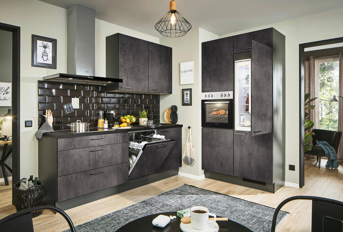 ECKKÜCHE 220/120 cm  in Graphitfarben, Schwarz  - Schwarz/Graphitfarben, Design, Holzwerkstoff/Metall (220/120cm) - Xora