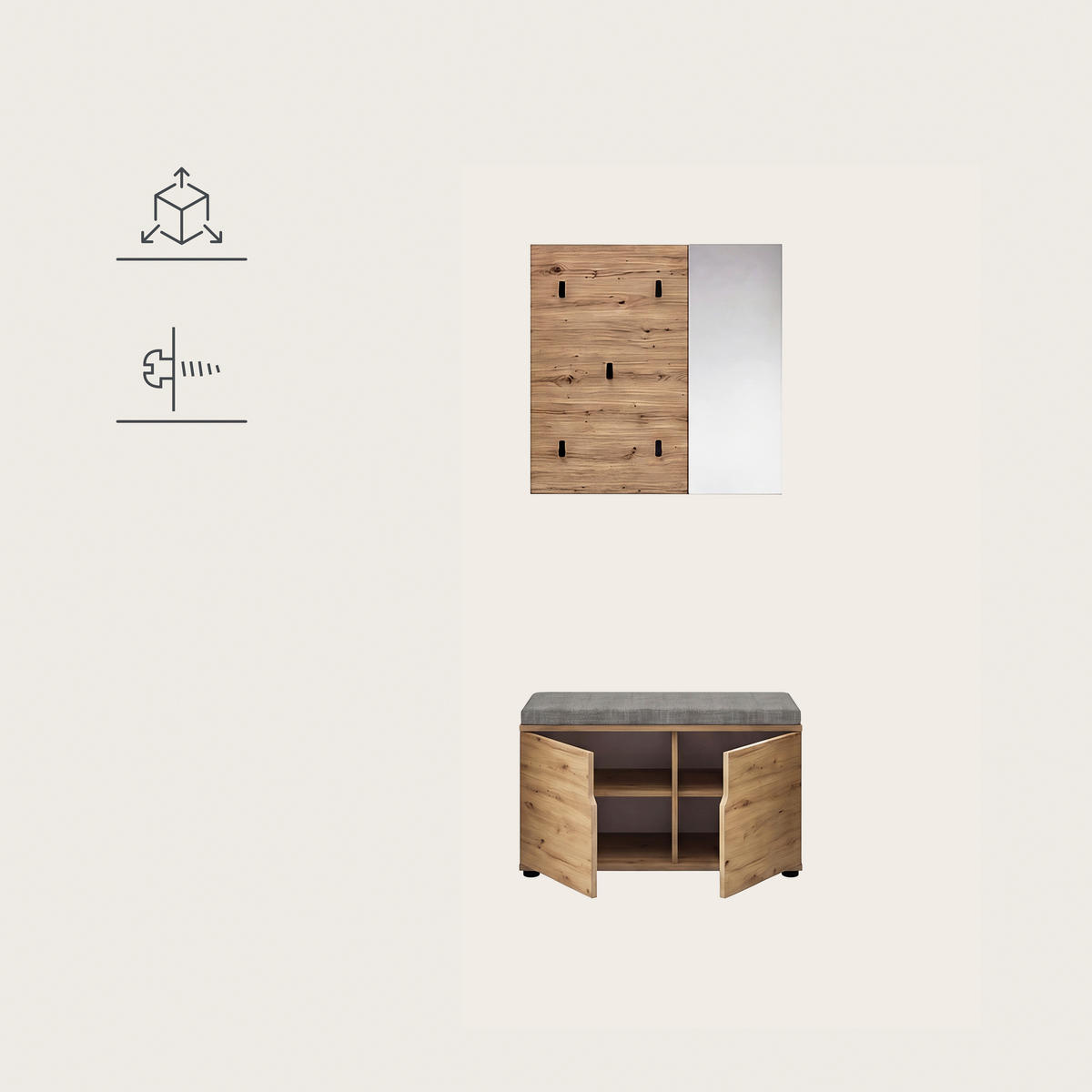 GARDEROBE 2-teilig  in 80/191/37 cm  - Eiche Artisan, Design, Holzwerkstoff (80/191/37cm) - MID.YOU