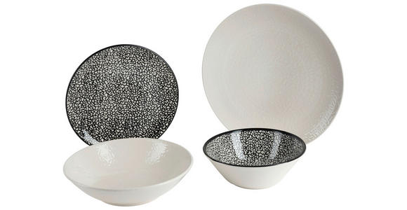 KOMBISERVICE Grau, Schwarz, Weiß 24-teilig 6 Personen  - Schwarz/Weiß, LIFESTYLE, Keramik - Novel