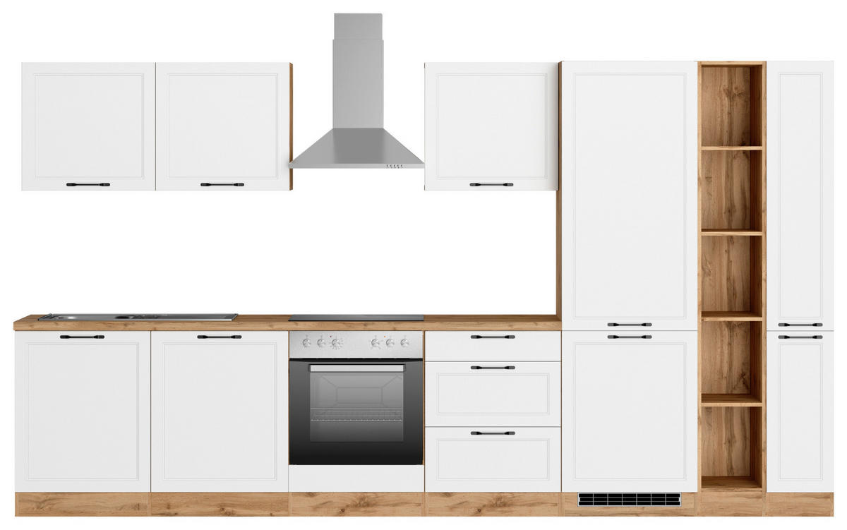 KÜCHENBLOCK 360 cm   in Weiss, Eiche Wotan  - Weiss/Eiche Wotan, Lifestyle, Holzwerkstoff/Metall (360cm) - Held