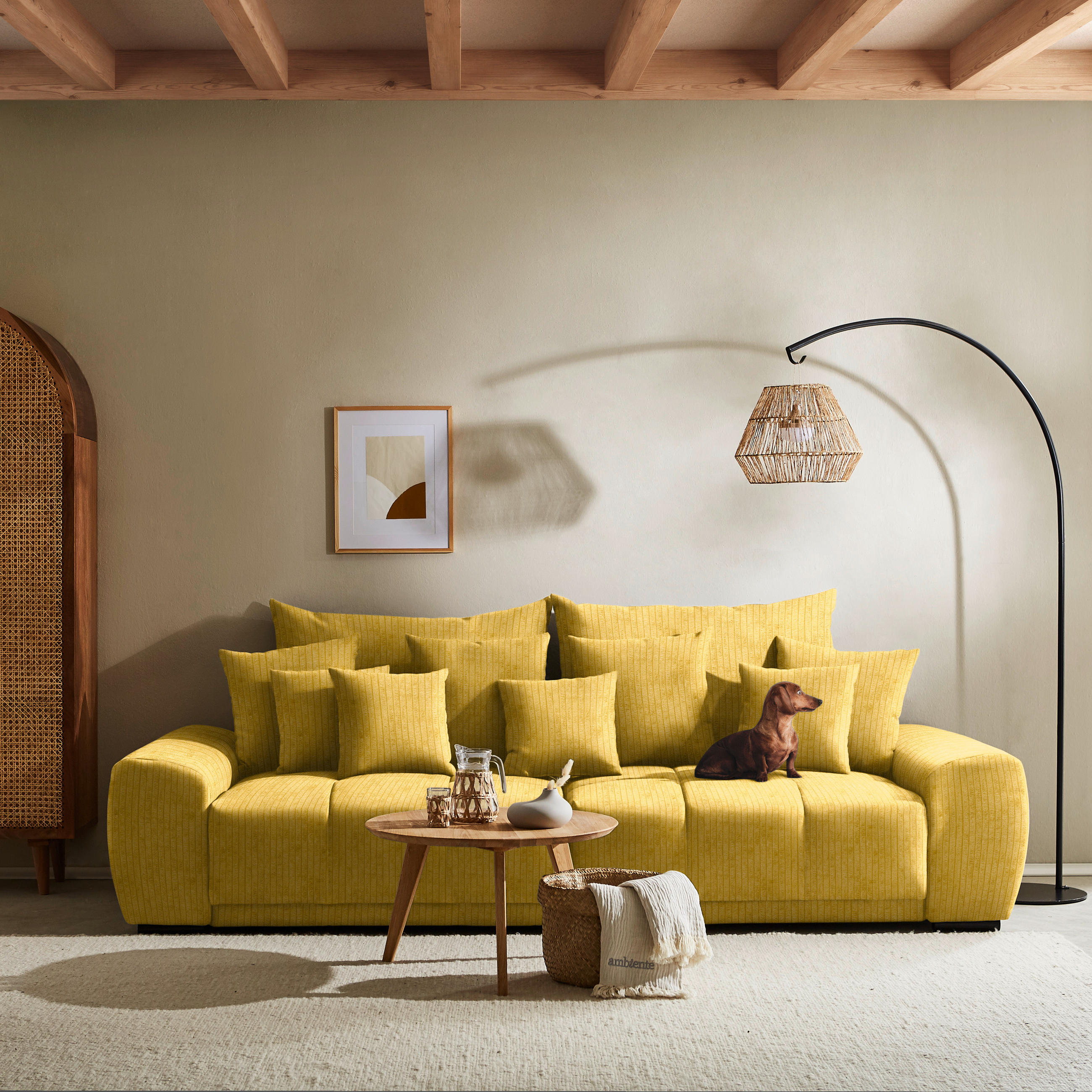 BIGSOFA Feincord Gelb  - Gelb/Schwarz, KONVENTIONELL, Holz/Textil (280/67/120cm) - Carryhome