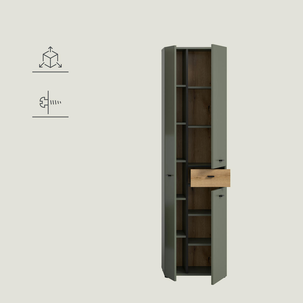 HOCHSCHRANK 51/191/30 cm  - Eichefarben/Schwarz, Trend, Holzwerkstoff/Kunststoff (51/191/30cm) - MID.YOU