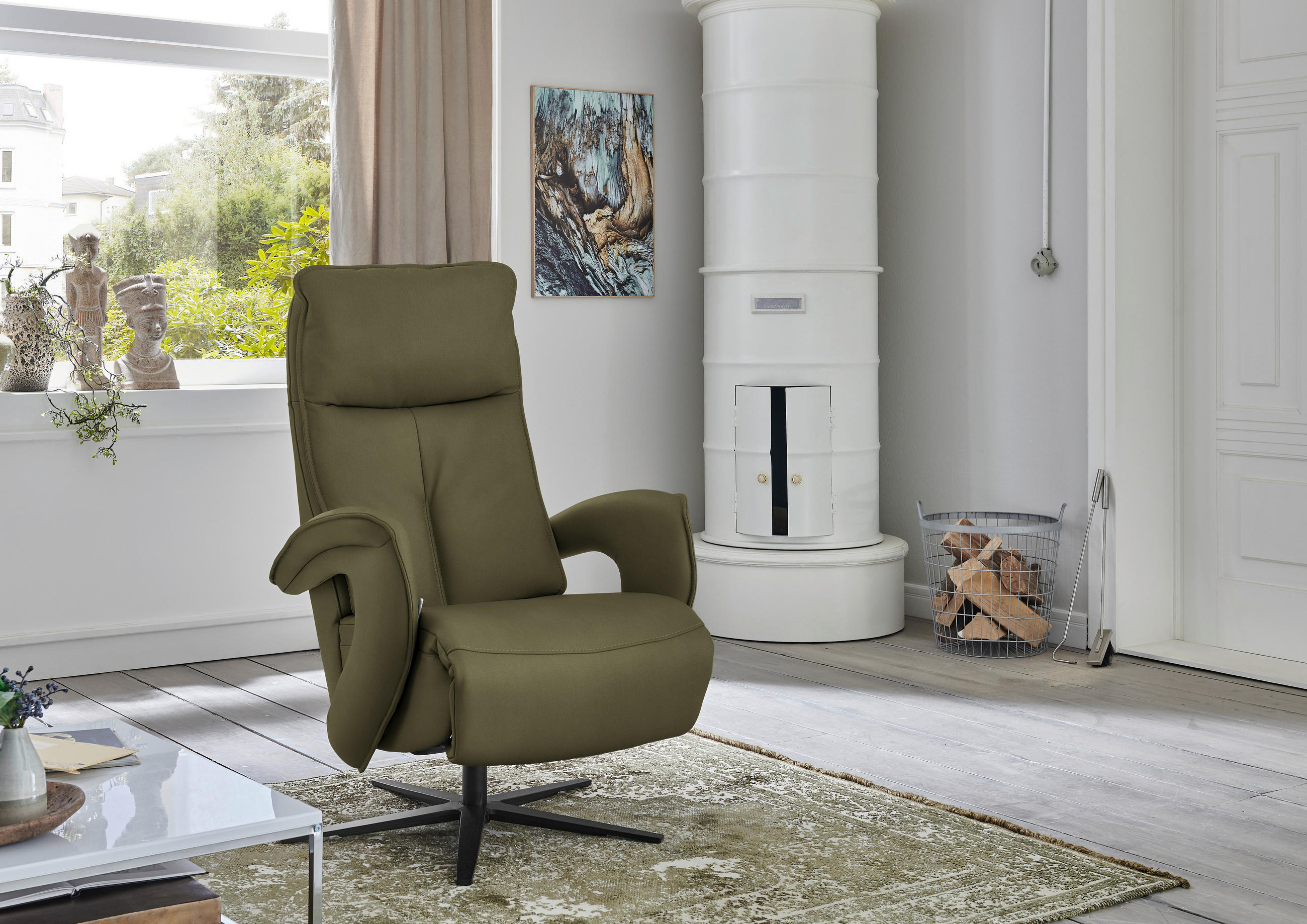 RELAXSESSEL in Leder Grün  - Schwarz/Grün, Design, Leder/Metall (77/110/87cm) - Valdera