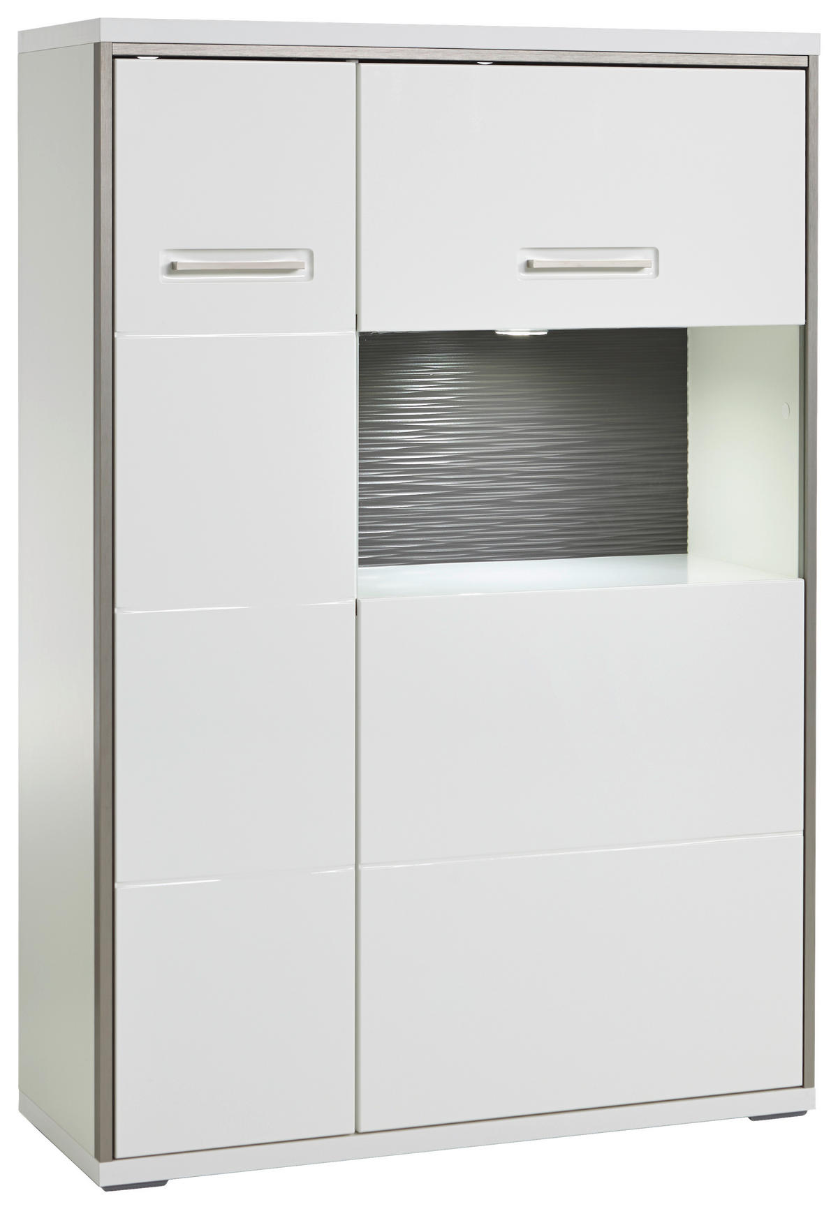 VYSOKÁ KOMODA, sivá, strieborná, biela, 94/137/38 cm - sivá/biela, Design, kov/kompozitné drevo (94/137/38cm) - Livetastic