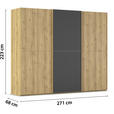 SCHWEBETÜRENSCHRANK 270/223/68 cm 3-türig Schwarz, Eichefarben  - Eichefarben/Schwarz, Design, Glas/Holz (270/223/68cm) - Novel
