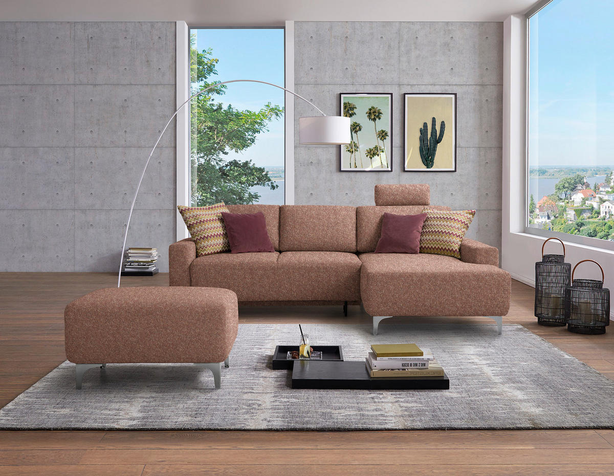 ECKSOFA  in Mikrovelours Terracotta  248/160 cm  - Terracotta/Alufarben, Design, Textil/Metall (248/160cm) - Sedda