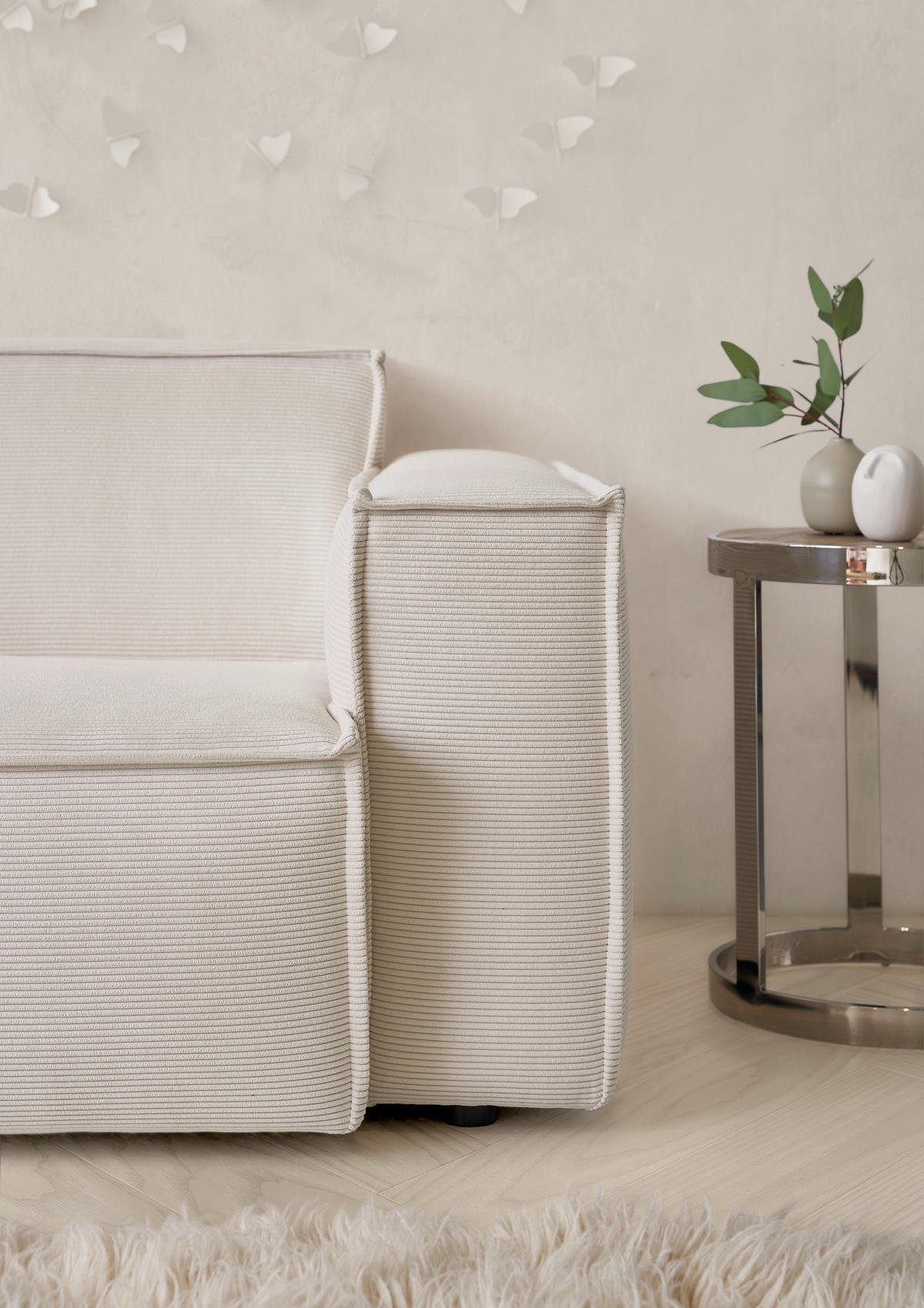 ECKSOFA Weiß Feincord  - Schwarz/Weiß, KONVENTIONELL, Kunststoff/Textil (168/276cm) - Hom`in
