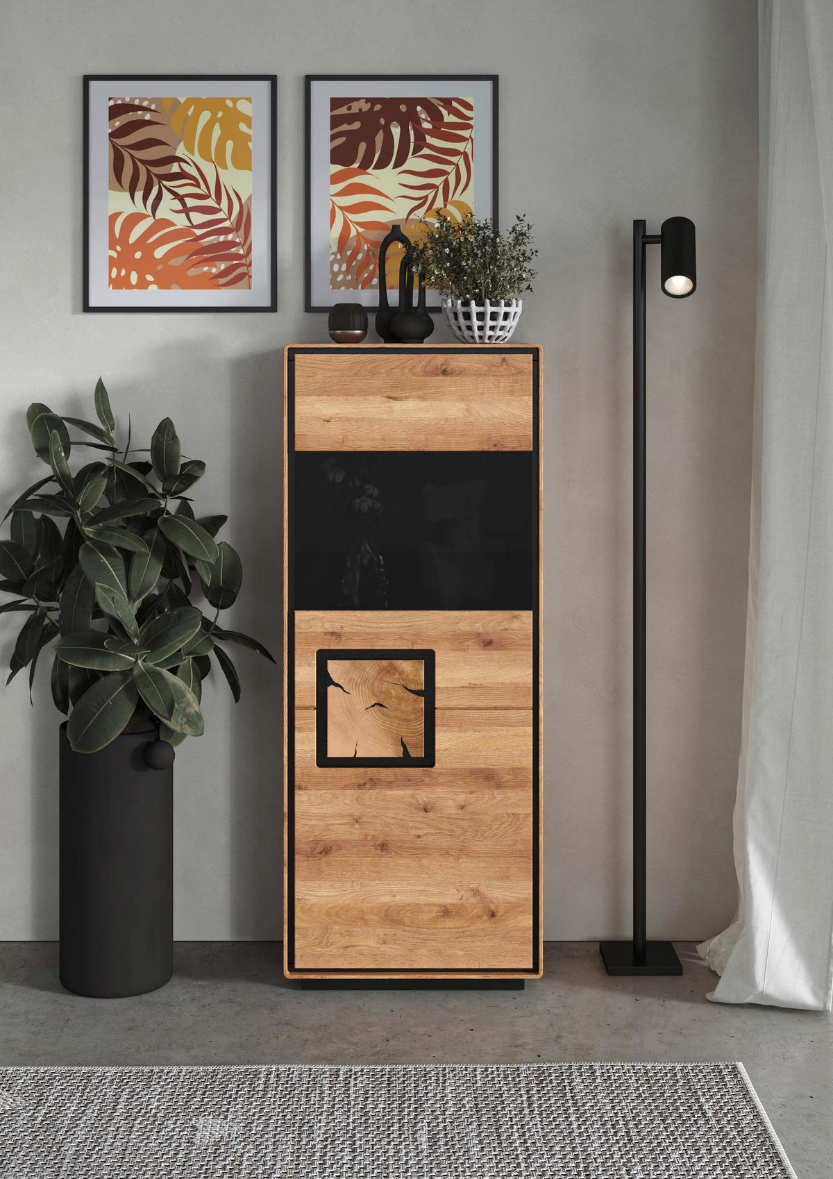 HIGHBOARD  60/152/40 cm  - Wildeiche/Schwarz, Basics, Holz (60/152/40cm) - Livetastic