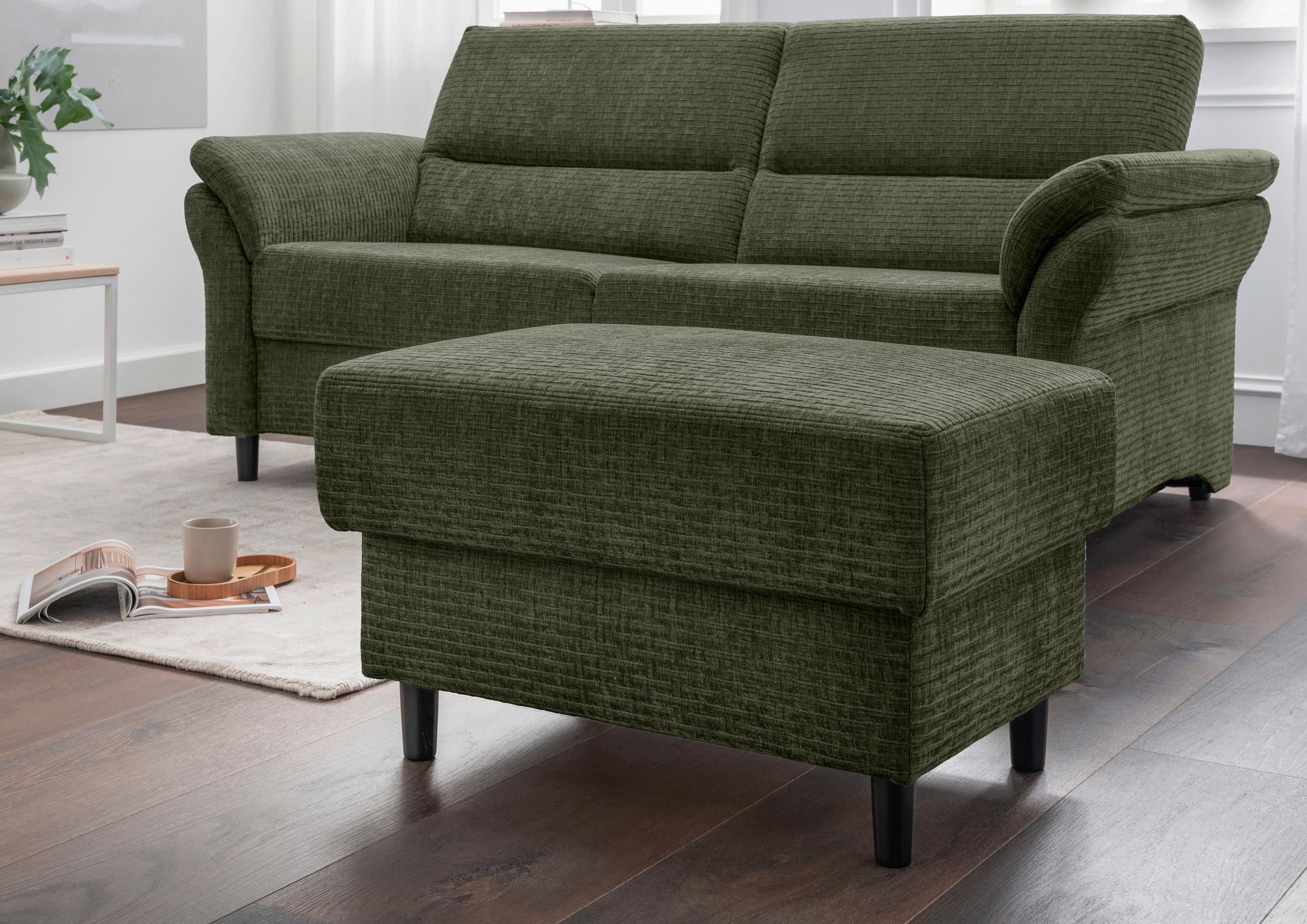 HOCKER in Textil Olivgrün  - Schwarz/Olivgrün, MODERN, Holz/Textil (76/46/55cm) - Livetastic