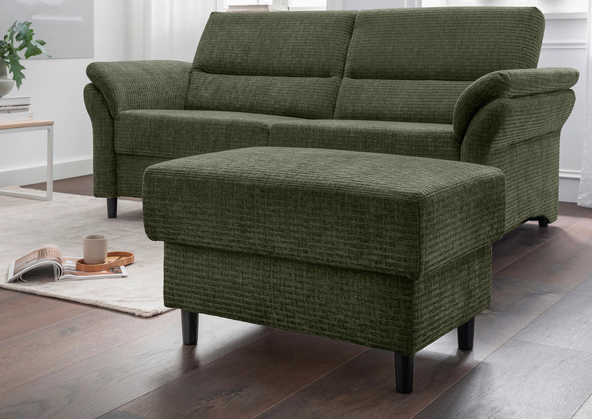 HOCKER in Textil Olivgrün  - Schwarz/Olivgrün, Modern, Holz/Textil (76/46/55cm) - Livetastic