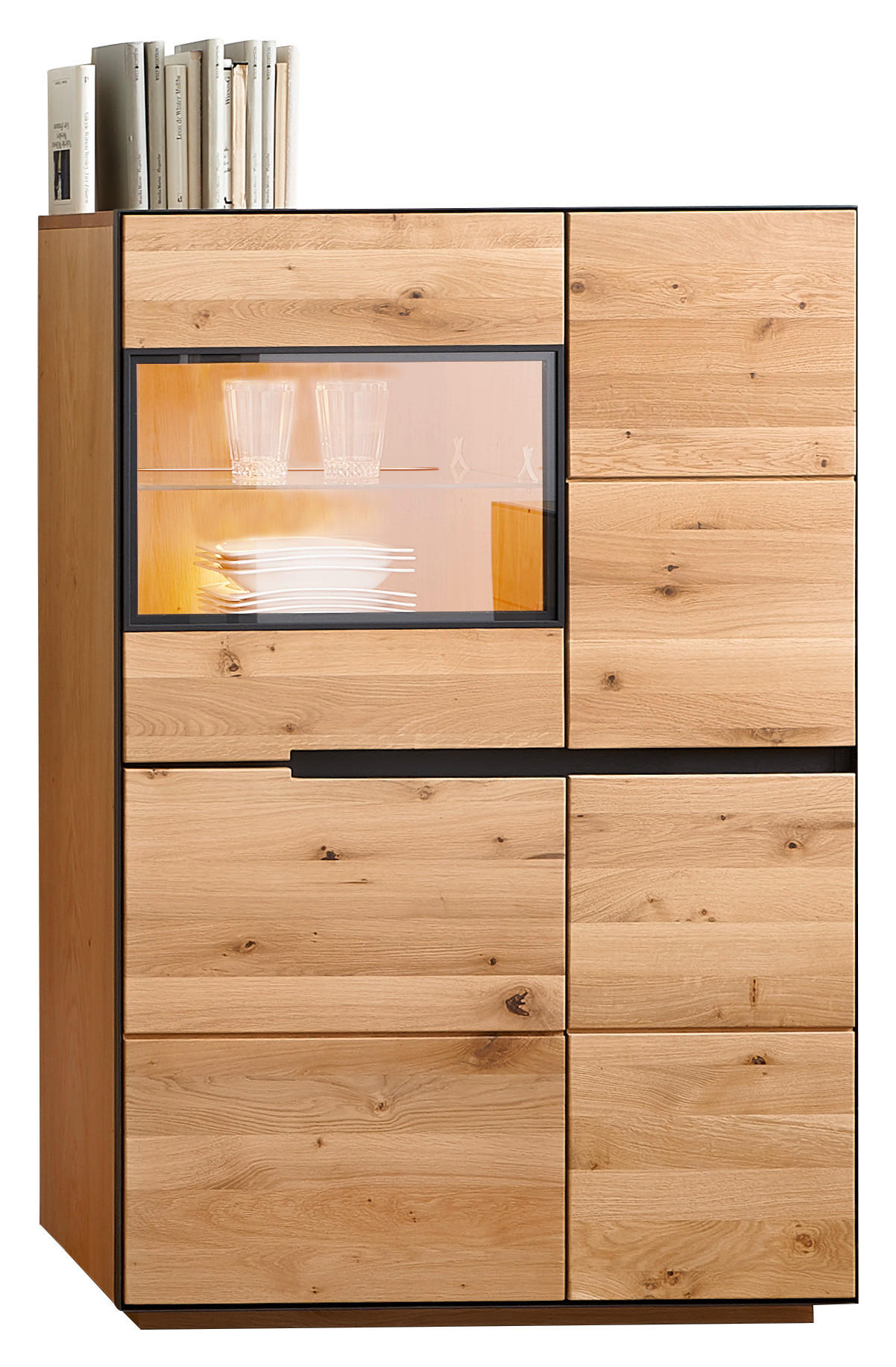HIGHBOARD  in 89/136/38 cm  - Eichefarben/Anthrazit, Natur, Glas/Holz (89/136/38cm) - Linea Natura
