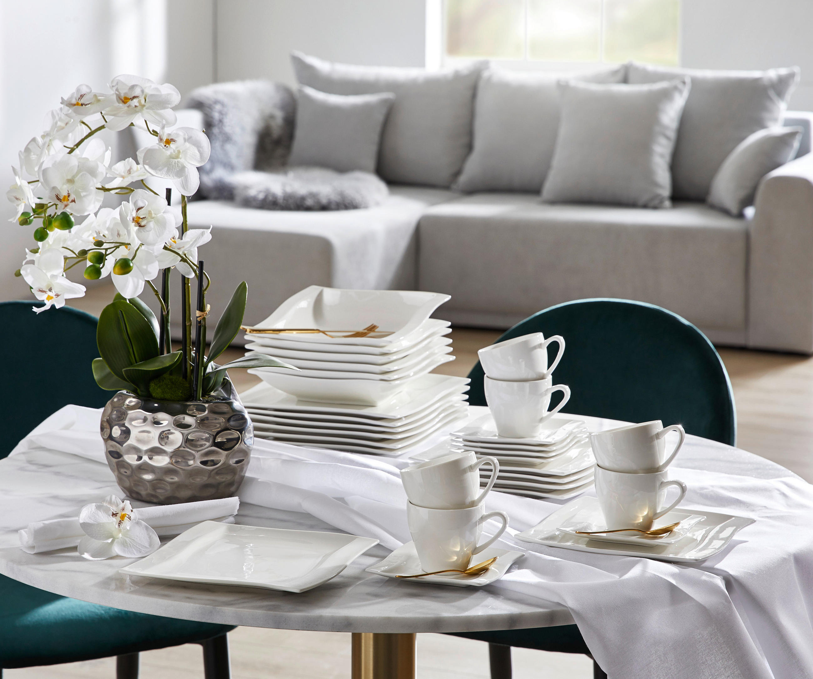 KAFFEESERVICE Weiß Swing 18-teilig  - Weiß, Basics, Keramik - Novel