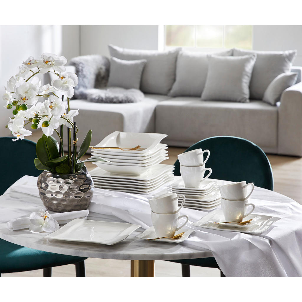 Thumbnail - Novel Kaffeeservice Swing, Weiß, Keramik, 18-teilig, Wellen, 220 ml,220 ml, Lfgb, Essen & Trinken, Geschirr, Geschirr-Se...