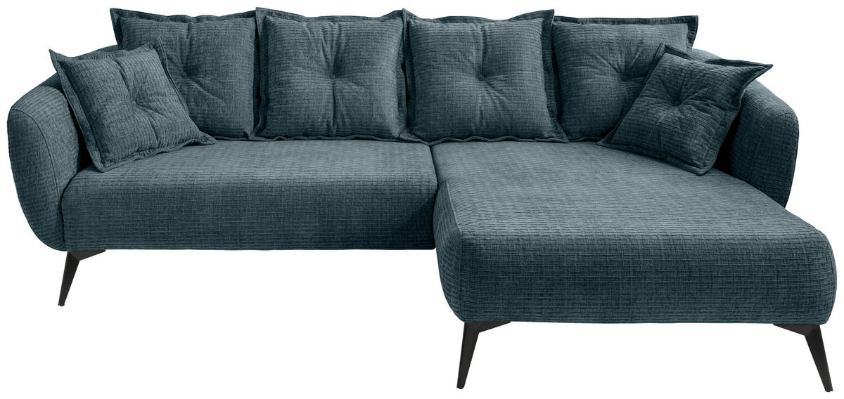 ECKSOFA in Mikrofaser Blau  - Blau/Schwarz, Modern, Textil/Metall (277/162cm) - Livetastic