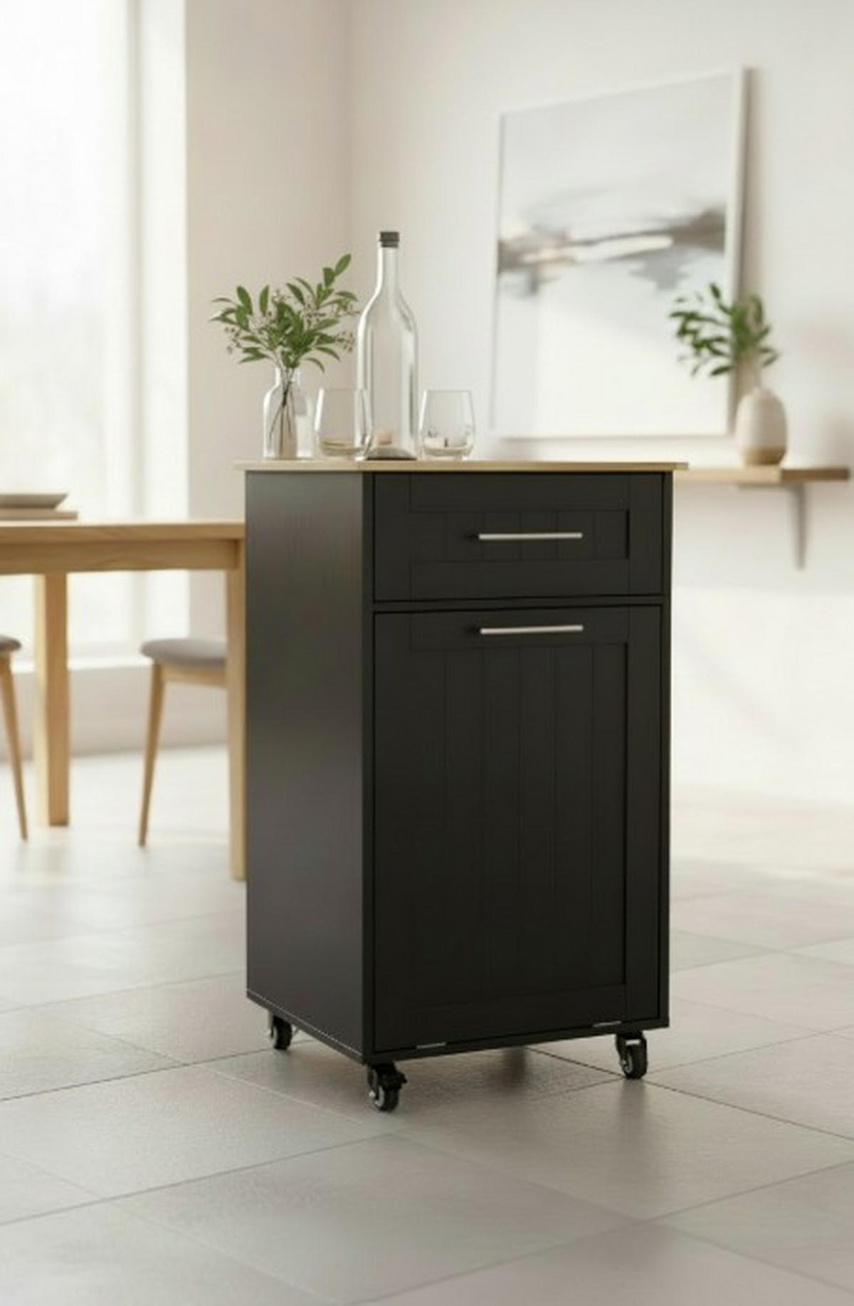 SERVIERWAGEN , Schwarz  - Silberfarben/Schwarz, Basics, Holz/Holzwerkstoff (50/90/46cm) - MID.YOU