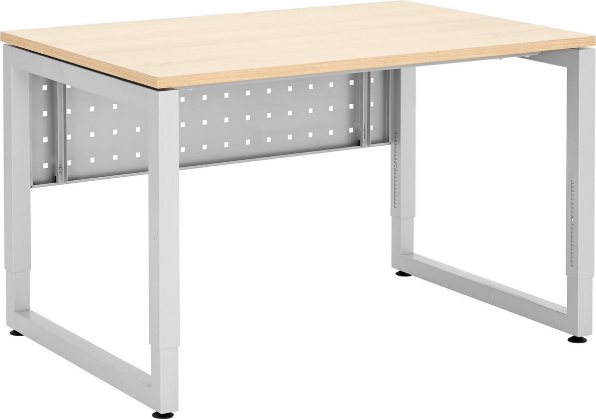 SCHREIBTISCH höhenverstellbar  - Eichefarben/Silberfarben, KONVENTIONELL, Holzwerkstoff/Metall (120/80/65-85cm) - Venda