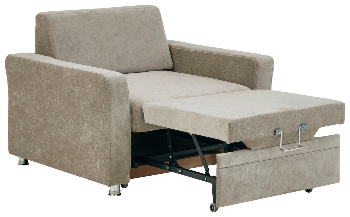 SCHLAFSESSEL Chenille Hellbraun    - Chromfarben/Hellbraun, KONVENTIONELL, Textil/Metall (106/90/100cm) - Beldomo Style