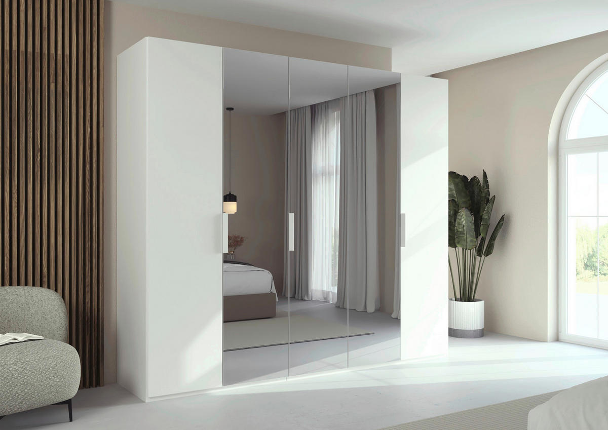 DREHTÜRENSCHRANK 251/235/61 cm,  in Weiß, 5-türig  - Weiß, Basics, Glas/Holzwerkstoff (251/235/61cm) - Novel