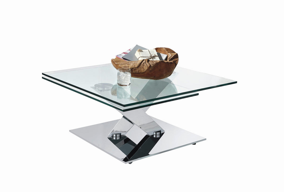 COUCHTISCH Klarglas Naos Calypso Klarglas 84-129/84-106/40 cm quadratisch Klar, Chromfarben  - Klar/Chromfarben, Design, Glas/Metall (84-129/84-106/40cm) - Naos