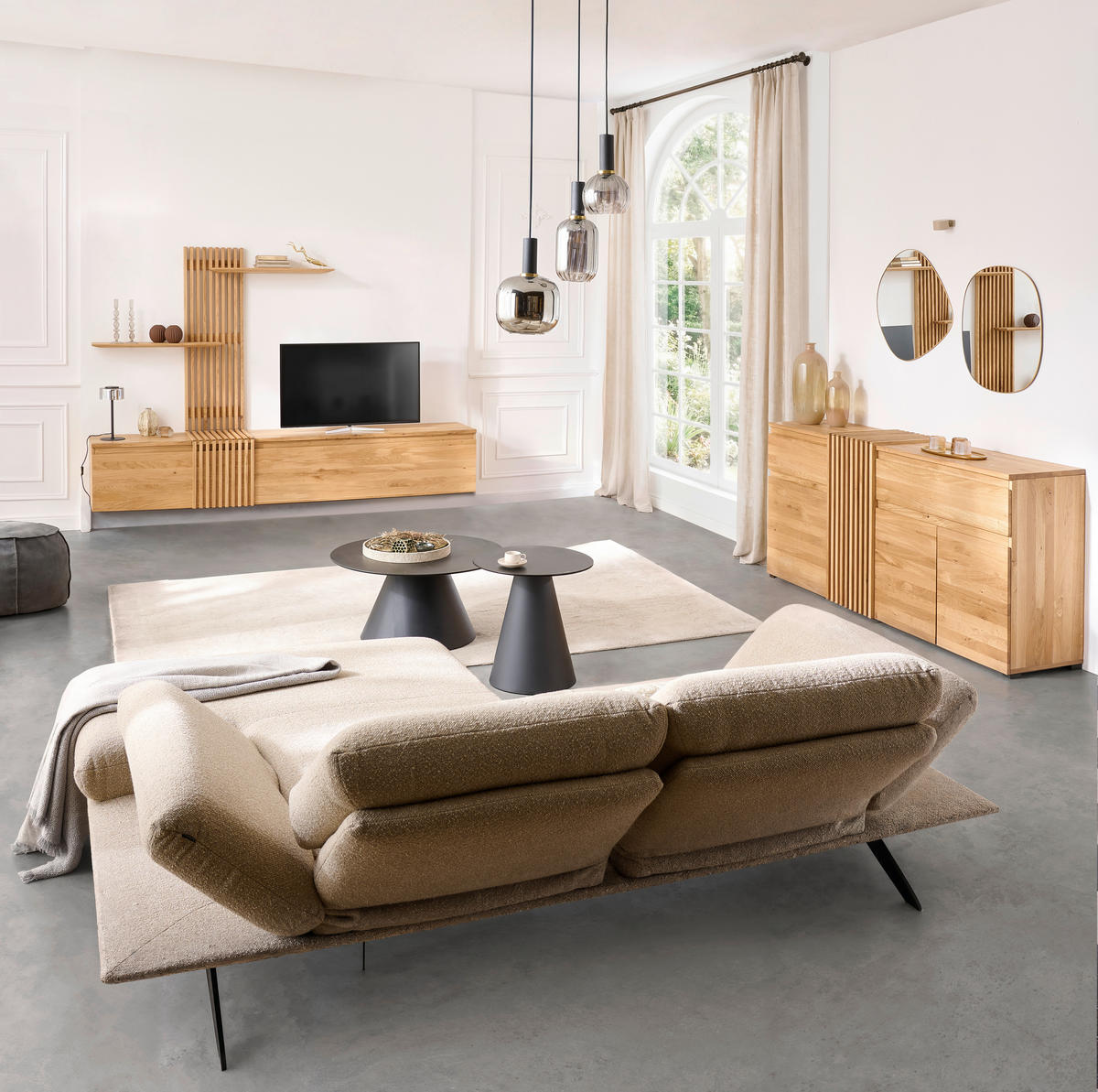 WOHNWAND  in Eichefarben  248.8/163/44 cm    - Eichefarben, Natur, Holz (248.8/163/44cm) - Linea Natura