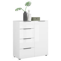 KOMMODE Style  in 90/99/40 cm  - Weiß Hochglanz/Schwarz, Basics, Glas/Holzwerkstoff (90/99/40cm)