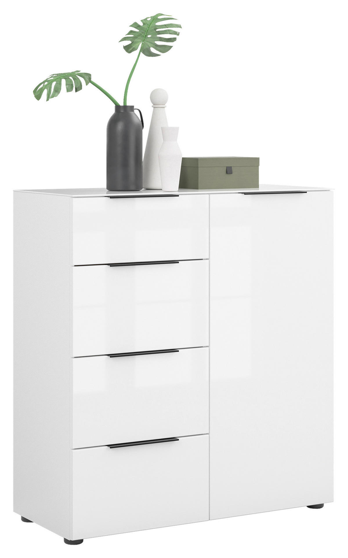 KOMMODE Style  in 90/99/40 cm  - Weiß Hochglanz/Schwarz, Basics, Glas/Holzwerkstoff (90/99/40cm)