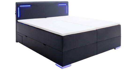BOXSPRINGBETT 160/200 cm  in Schwarz  - Silberfarben/Schwarz, Design, Kunststoff/Textil (160/200cm) - Xora