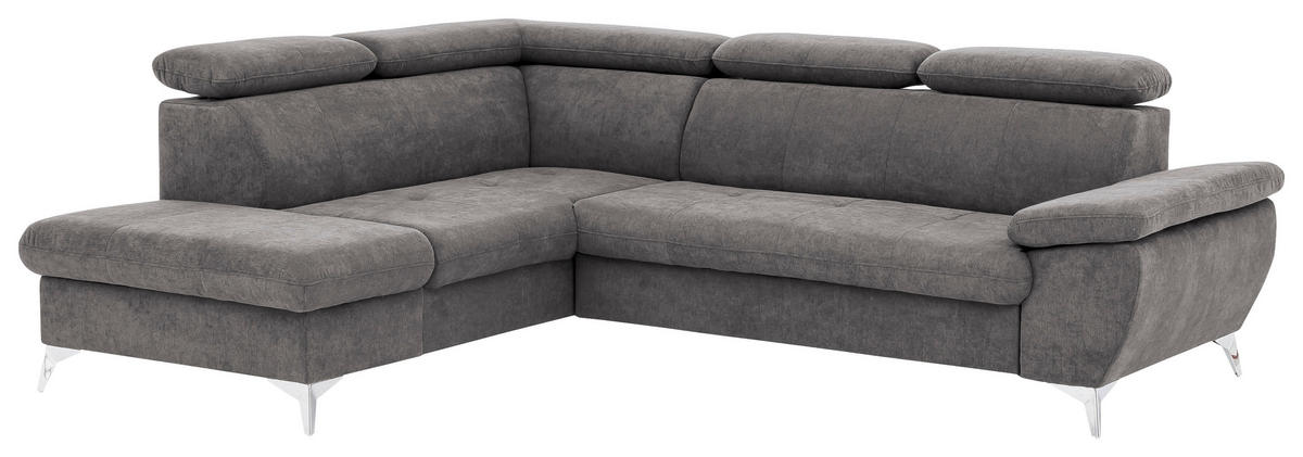 SEDEŽNA GARNITURA, šenilja siva  - barve kroma/siva, Konvencionalno, kovina/tekstil (256/83-99/209cm) - Welnova
