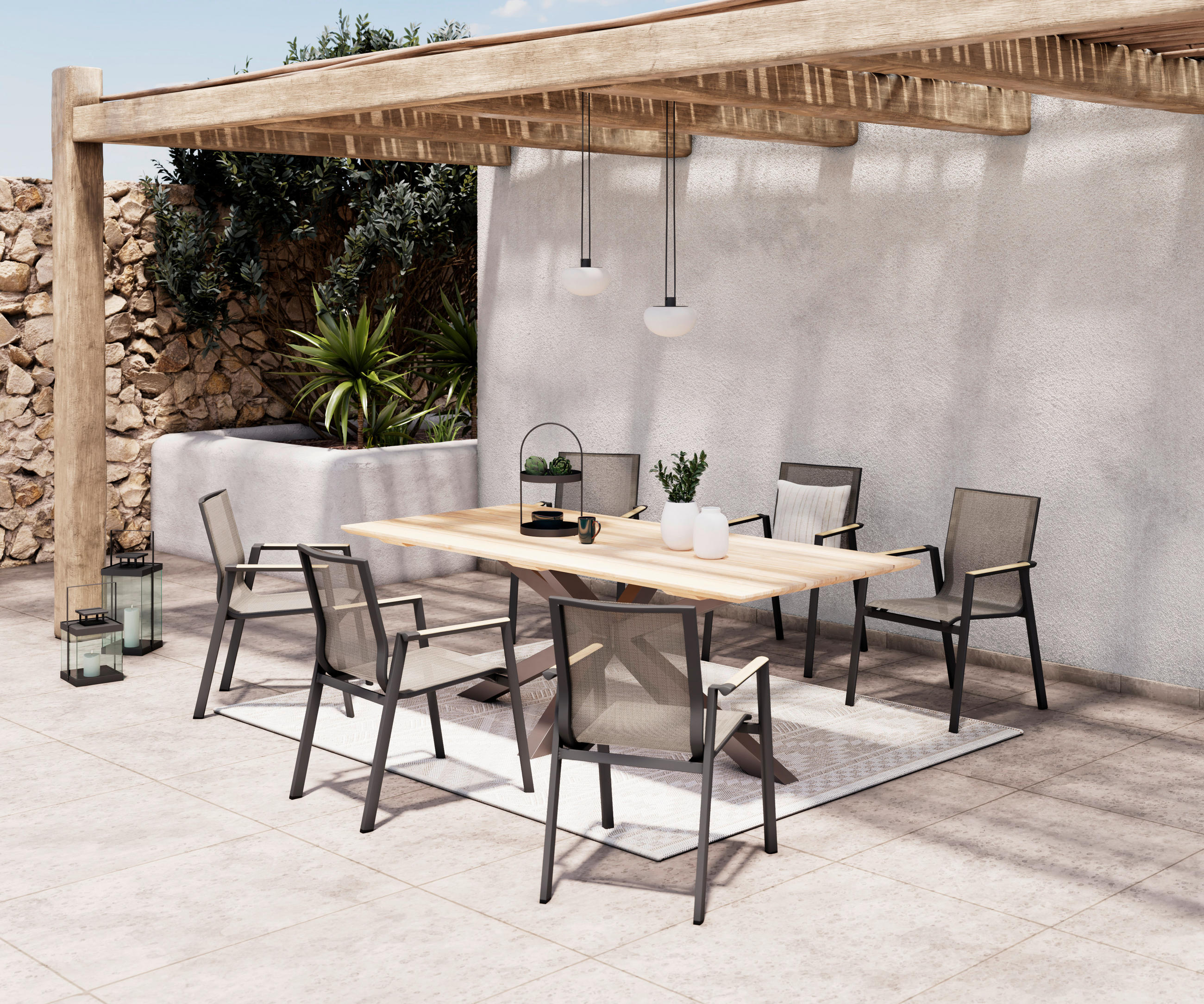 GARTENTISCH 216/99/75 cm Metall rechteckig  - Dunkelgrau/Teakfarben, Design, Holz/Metall (216/99/75cm) - Amatio