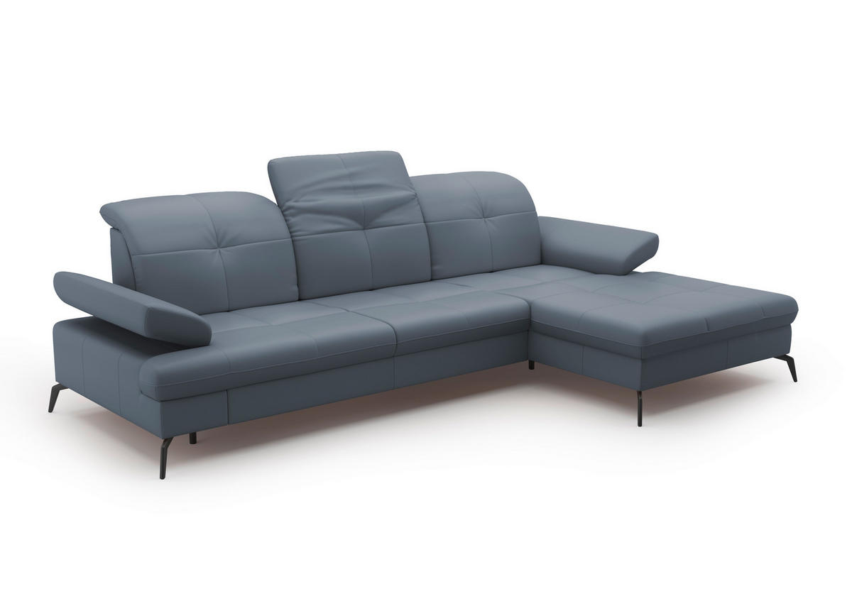 ECKSOFA in Echtleder Graublau  - Graublau/Schwarz, Konventionell, Leder/Metall (279/185cm) - Sit & More
