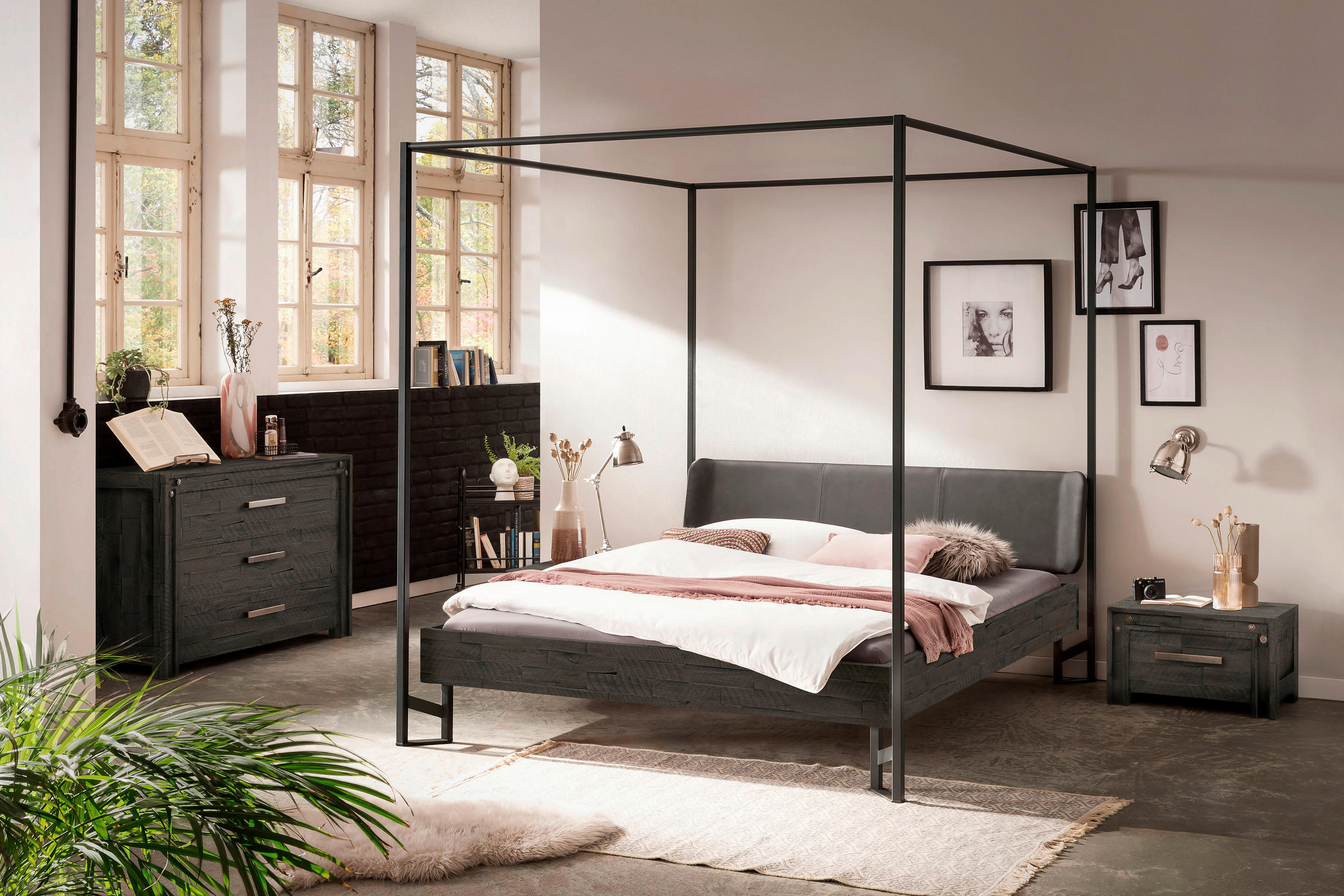 HIMMELBETT 180/200 cm  in Anthrazit, Grau, Akaziefarben  - Anthrazit/Grau, Design, Holz/Metall (180/200cm) - Hasena