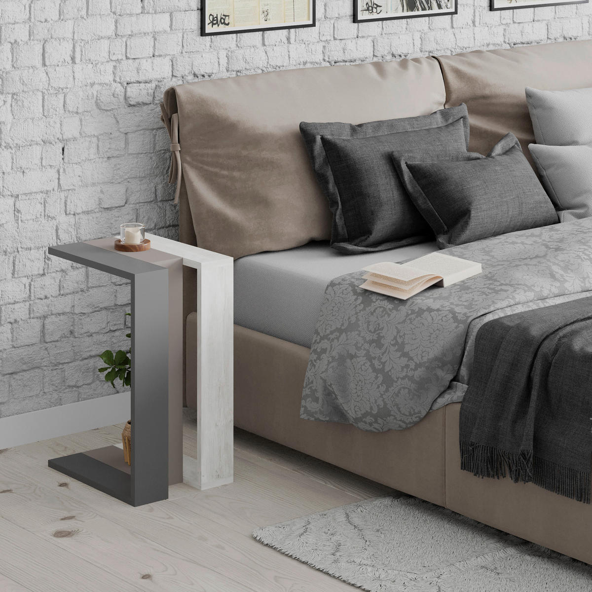 ODKLÁDACÍ STOLEK, šedá, antracitová, kompozitní dřevo, 30/40/57 cm - šedá/antracitová, Design, kompozitní dřevo (30/40/57cm) - Livetastic