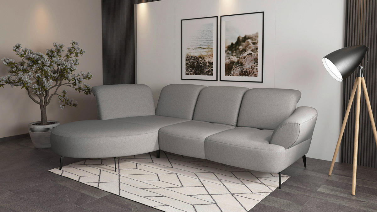 ECKSOFA DANCE E Hellgrau Flachgewebe  - Hellgrau/Schwarz, MODERN, Textil/Metall (208/313cm) - Sit & More