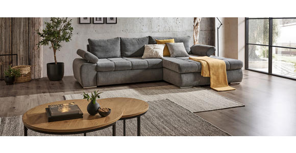 ECKSOFA in Flachgewebe Grau  294/173 cm  - Chromfarben/Weiß, Design, Kunststoff/Textil (294/173cm) - Carryhome