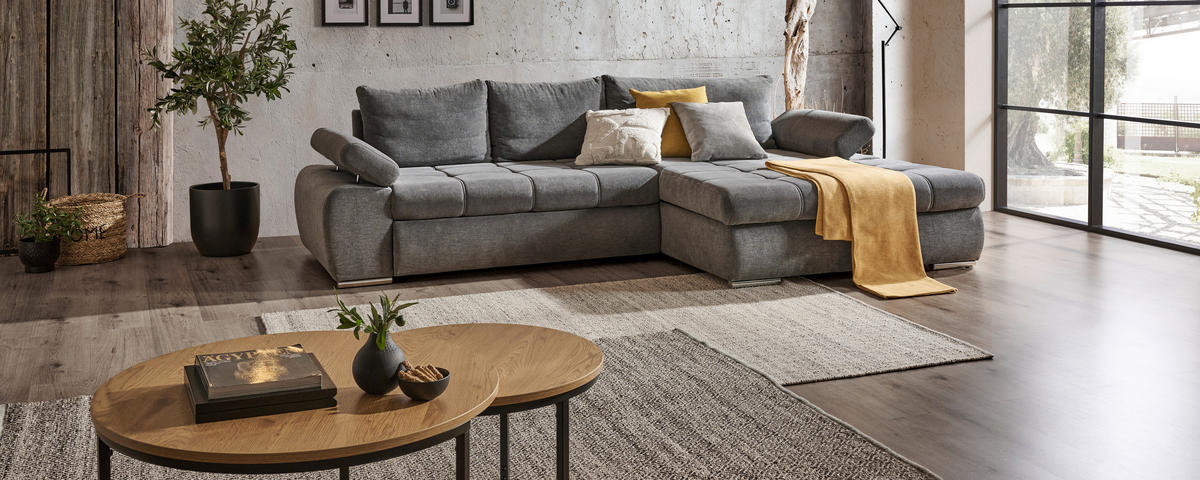 SAROKKANAPÉ textil szürke  - krómszínű/fehér, Design, műanyag/textil (294/173cm) - Carryhome