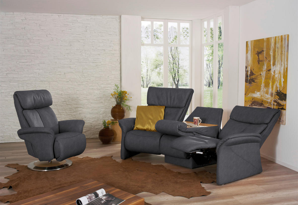 TRAPEZSOFA in Echtleder Dunkelgrau  - Dunkelgrau/Naturfarben, KONVENTIONELL, Leder/Holz (208/103/105cm) - Himolla Komfortklass