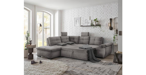 ECKSOFA in Mikrovelours Hellgrau - Hellgrau/Schwarz, KONVENTIONELL, Kunststoff/Textil (217/265cm) - Carryhome