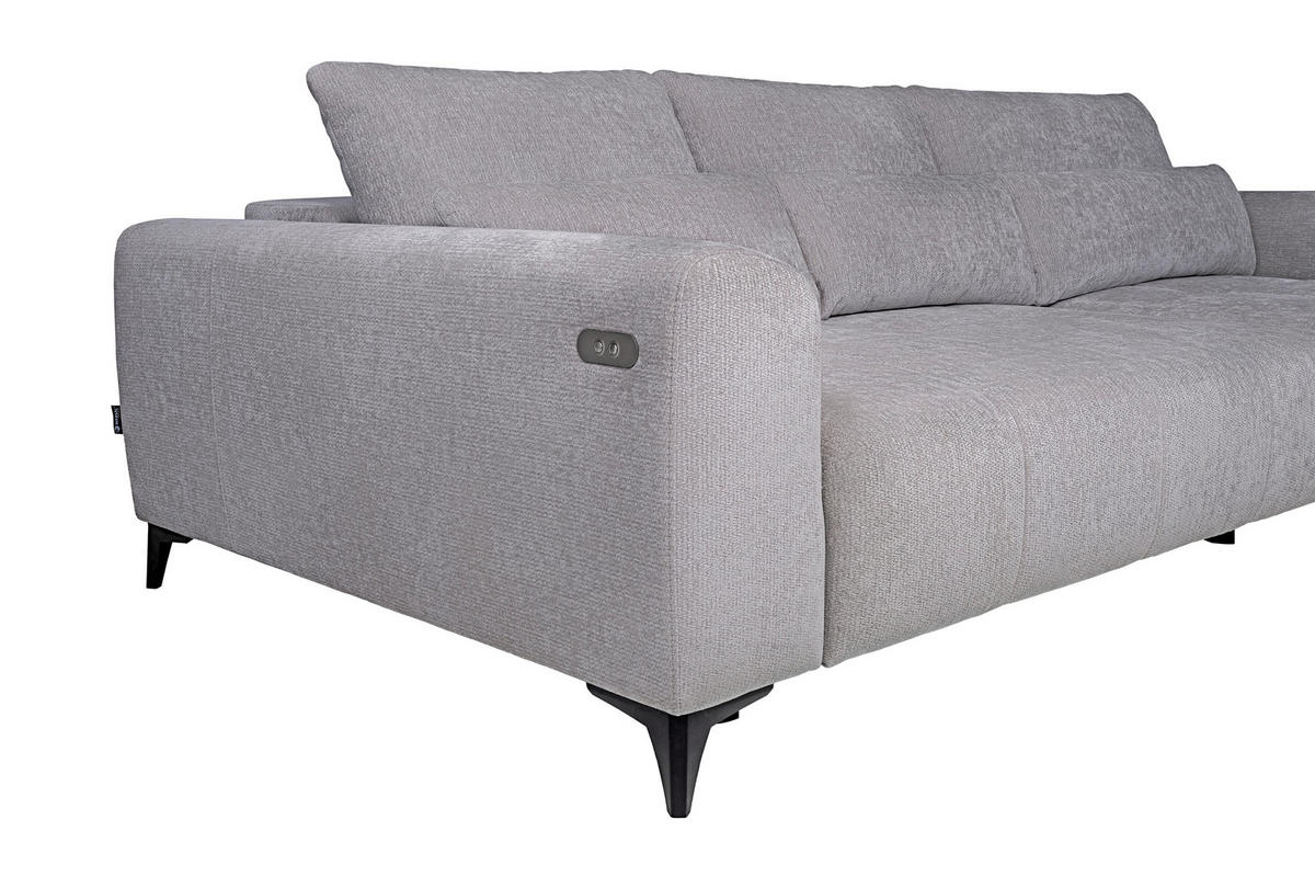 HÖRNSOFFA i chenille ljusgrå  - ljusgrå/svart, Klassisk, textil/plast (279/222cm) - MID.YOU