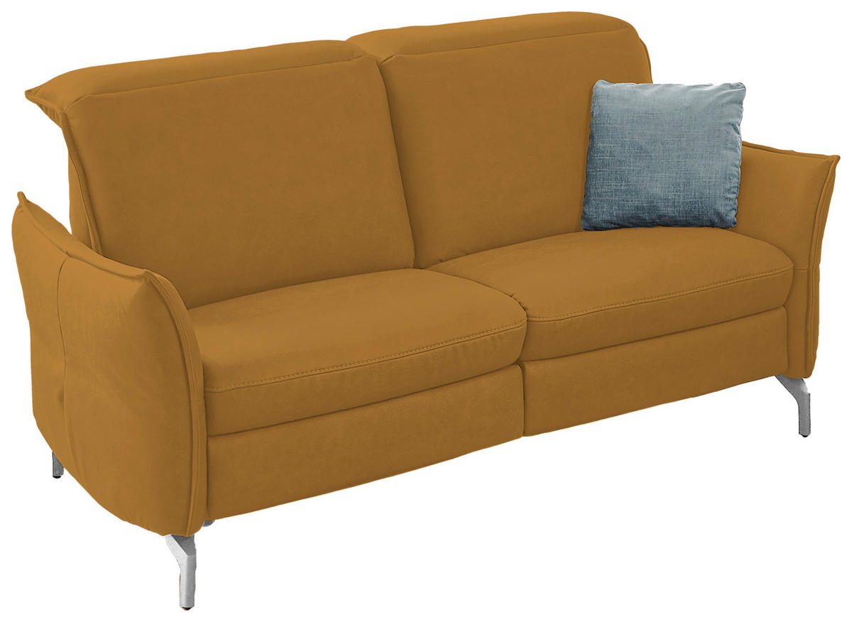 2,5-SITZER in Lederlook (vegan) Gelb  - Gelb/Nickelfarben, Modern, Textil/Metall (185/89/109cm) - Livetastic