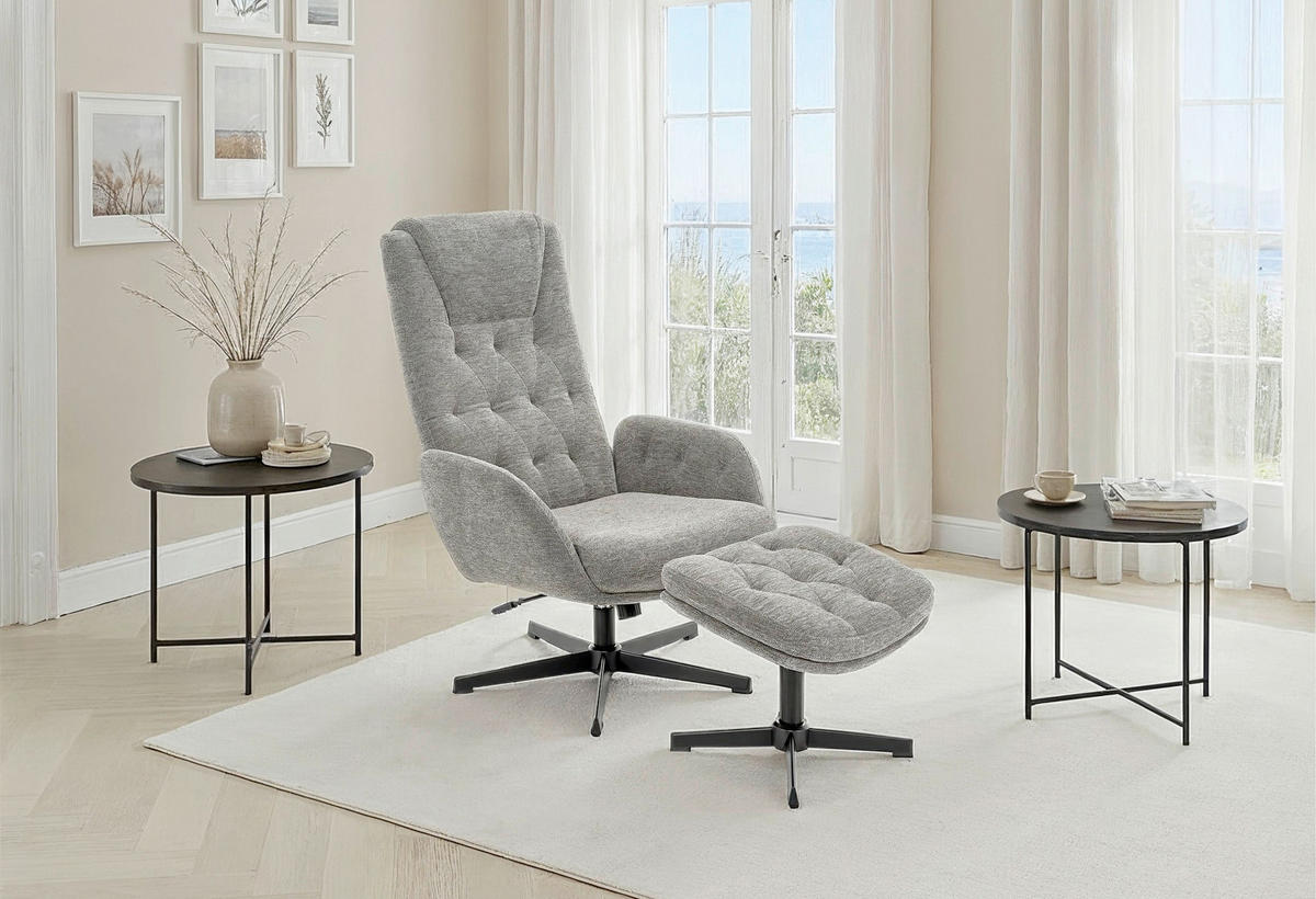 Set Scaune De Relaxare din textil, gri - negru/gri, Modern, metal/textil (77,5/107/85cm) - MID.YOU