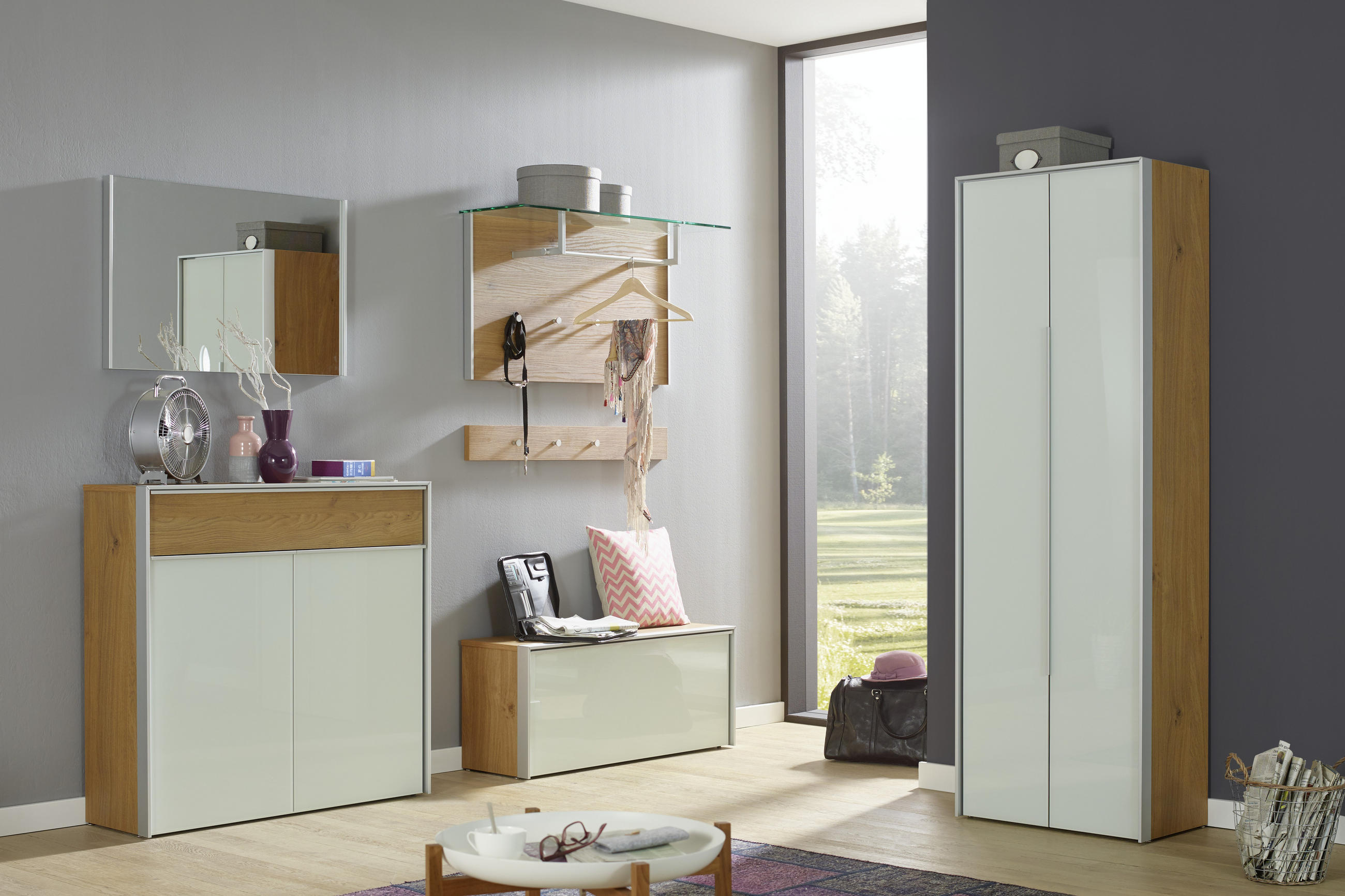 SCHUHSCHRANK Eiche Weiß, Eichefarben, Alufarben  - Eichefarben/Alufarben, Design, Glas/Holzwerkstoff (102/98/33,5cm) - Dieter Knoll
