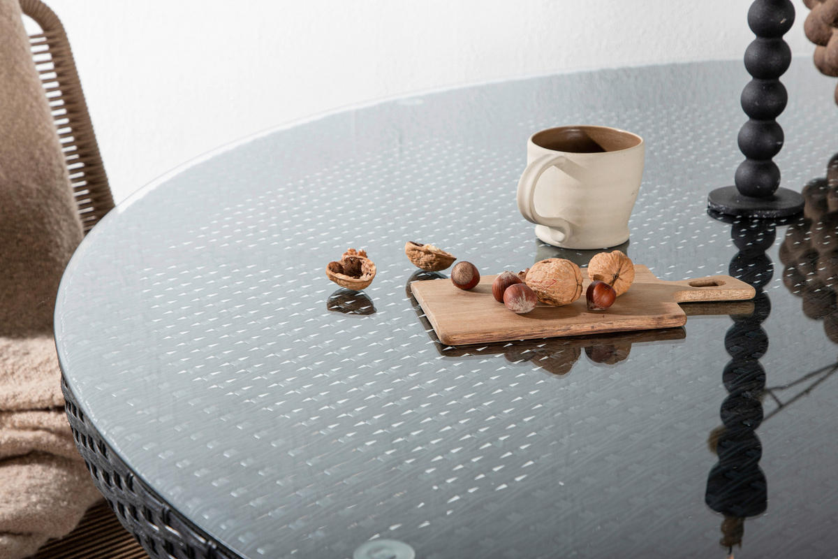 GARTENTISCH 150/150/74 cm Metall, Kunststoff, Glas rund  - Schwarz, KONVENTIONELL, Glas/Kunststoff (150/150/74cm) - Gardenson