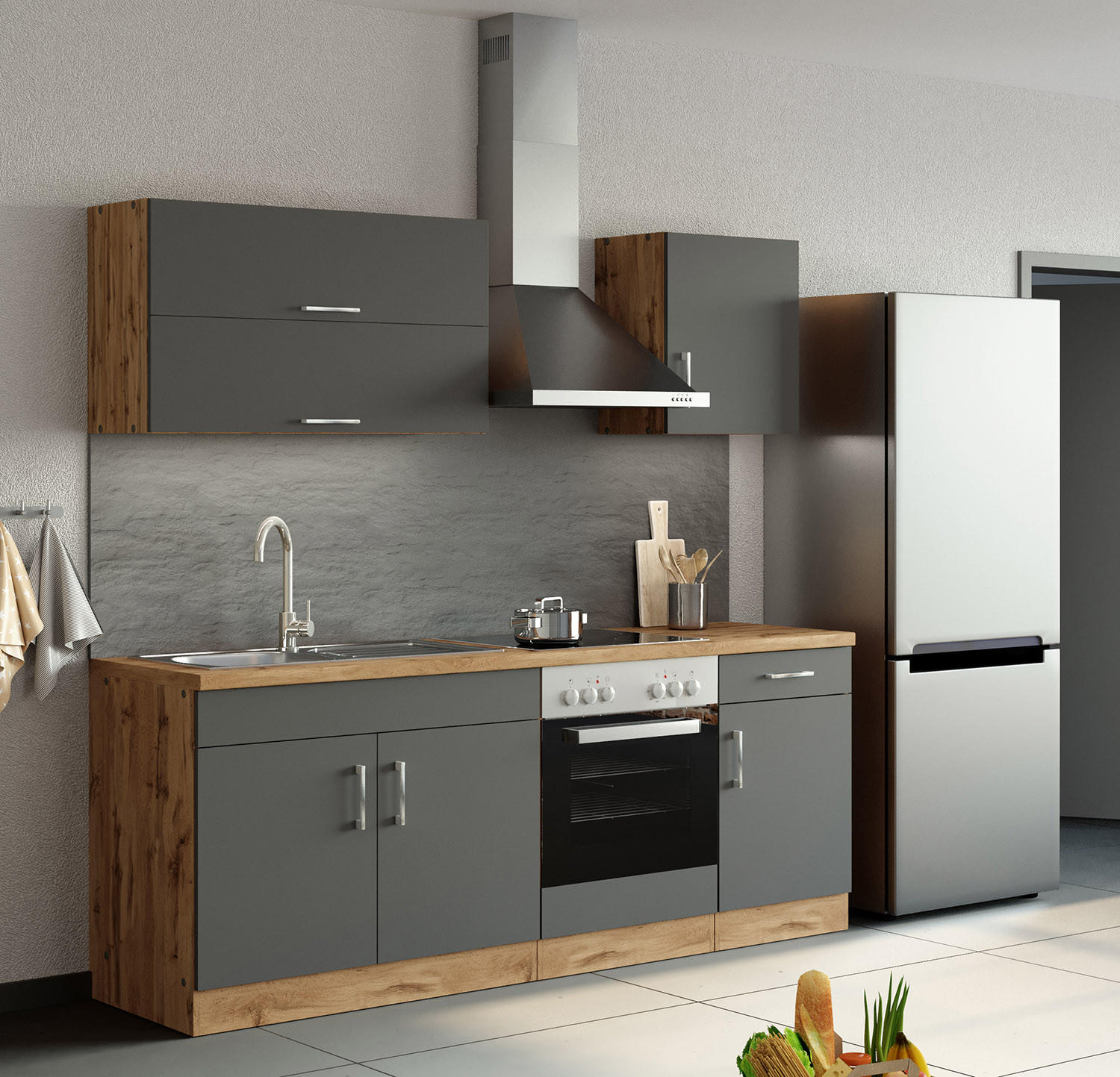 Küchenzeile Sorrento Ohne Geräte 210 Cm Anthrazit